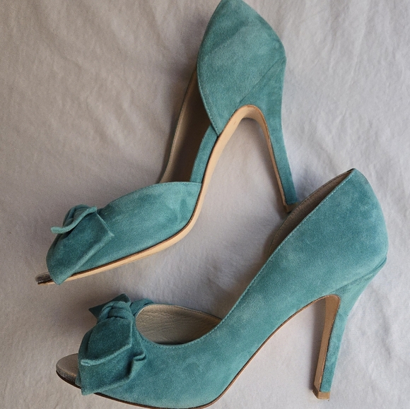 Tiziano Zorzan Teal Suede Bow Stiletto Pumps eu 40 us 9.5 Party Evening - Picture 9 of 14